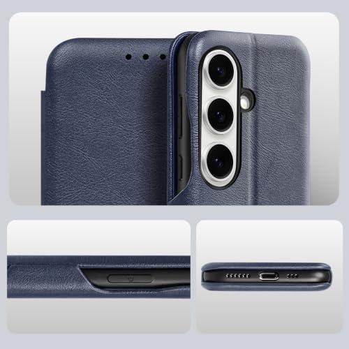 Image of PULOKA for Samsung Galaxy S24 - Sleek Flip Case - Premium Vegan Leather Phone Cover with Card Slot - Slim, Durable, Privacy Protection - Kickstand Function - Elegant Flip Wallet Cases - Blue