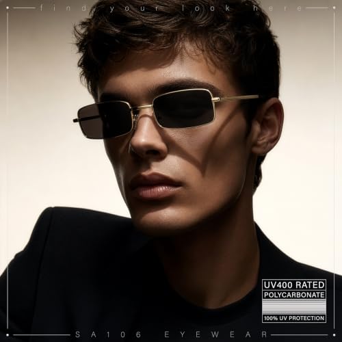 Image of SA106 Mens Retro Vintage Narrow Rectangular Metal Sunglasses