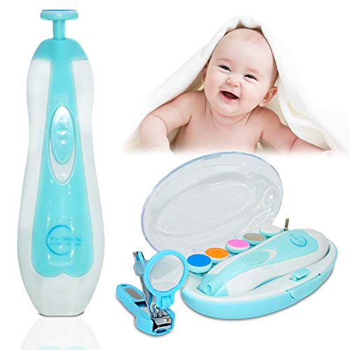 Baby Nail Trimmer File with Light, Electric Nail Clipper for Infant, Toddler, Children, Safe Manicure Kit with 6 Heads and Magnifying Clipper