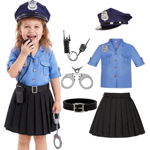 KAKALVER Police Officer Costume for Kids Cop Dress Up for Halloween Party Girl’s Policeman Gift Role Play