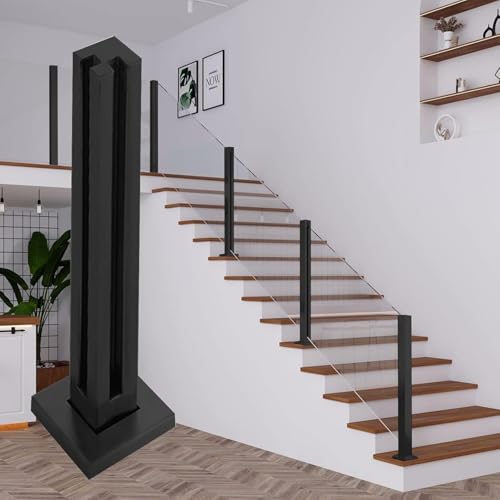 Poteau d'angle de garde-corps en verre noir 85 cm pour terrasse