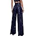 Ccipotatoo Women's Dressy Fashion Casual Solid Color High Waist Sequin Side Zipper Draped Wide Leg Loose Fit Pants (Dark Blue, S)