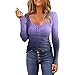 Maglietta da donna a maniche lunghe, con bottoni, girocollo, maniche lunghe, in pizzo, a maniche lunghe, stile casual, tinta unita, Lilla, M