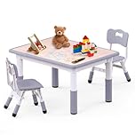 JoyHood Kids Table and 2 Chairs Set - Height Adjustable Toddler Study Table and Chair Set, Children Activity Table for Homes/Classrooms/Daycares, Gifts for Boys and Girls Aged 3-8 (Gray)