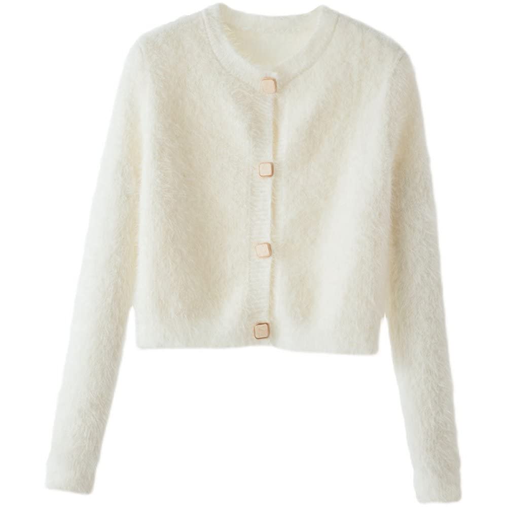 MIYAA Women Soft Knitted Cardigan Female Long Sleeve Casual Loose Knit Outwear Sweater Autumn Winter Long Pile Knitted