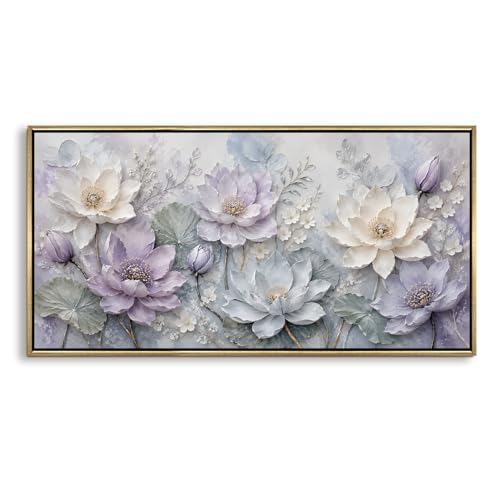 Image of PAPER PLANE DESIGN Premium Flower Wall Painting with Vintage Gold Floating Frame, 2 x 4 Feet Ready to Hang Canvas Art for Living Room - FLR-083
