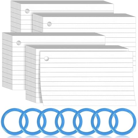 Tecmisse 300 PCS Index Cards 3 x 5 Inch, Colored Flash Cards, Ruled Note Cards for Studying, To Do List and Offices Use (White Linded and Prepunched) Cover