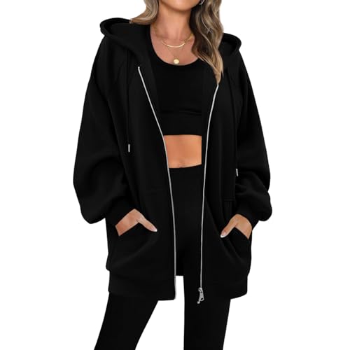 Zip Up Hoodie Women Y2k Oversized Sweatshirt Casual Long Sleeve Fleece Lined Jacket Fall Tunic Hoodies with Pockets2