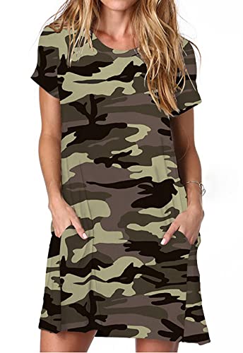 Alaster Womens 2026 Casual T Shirt Summer Dress Loose Short Sleeve Camo Tunic Sundress with Pocket for Women