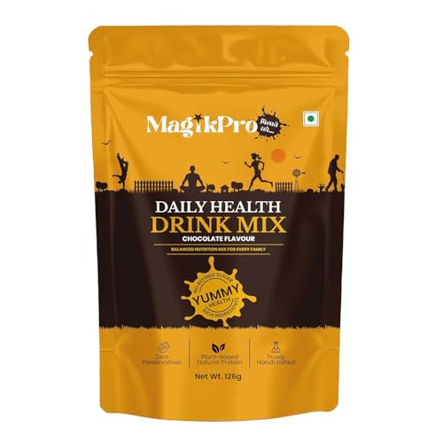 MagikPro Yummy-Health Chocolate Flavour Nutrition Drink Mix for Kids & Adults, Sweetened with Jaggery Powder & Brown Sugar(Khandsari), Zero White Sugar, Instant Energy Drink with Nuts, Oats & Rajgira, Supports Immunity, Growth & Brain Development 400g (Pack of 2)