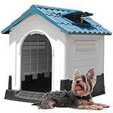 DWVO 26.8'' Plastic Foldable Dog House for Small Dogs, Waterproof Folding Pet House with Adjustable Top Window and Elevated Base (26.8''L x 22.4''W x 26''H)