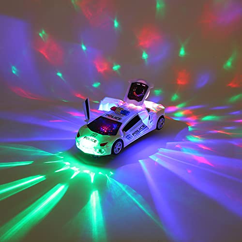 Image of Toy Cars, Police Car Toys for Boys 3-5, Police Car Spinning Toy with Music Lights and Siren, Automatic Door Opening Spin Toy for Outdoor Indoor Kids Gifts (White)