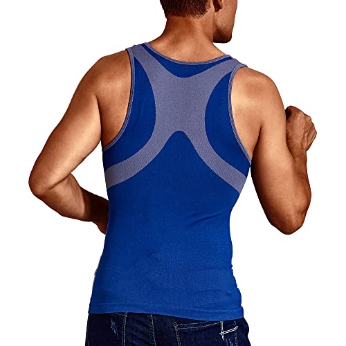 Terland Mens Running Vest Compression Shirt Sleeveless Sport Workout Vest Quick Dry Athletic Gym Muscle Tank Top Blue #TOP5