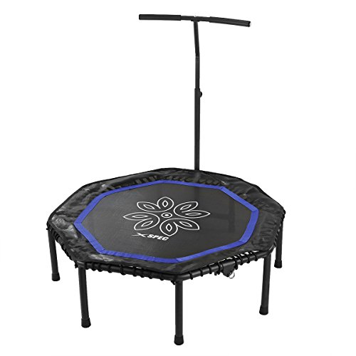 Xspec 44\" Silent Fitness Mini Trampoline with Adjustable Handrail Bar, Blue/Black