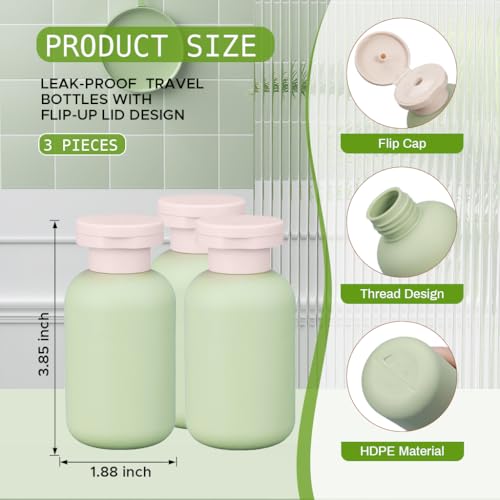 Image of MAYCREATE 100ml Travel Bottle Kit for Toiletries, 3Pcs Travel Toiletry Bottles Kit Accessories, Soft PE Leakproof Empty Squeeze Dispenser Bottle for Shampoo, Body Lotion, With Storage Pouch