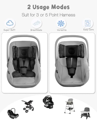 HNHUAMING Infant Car Seat Insert with 2 Headrest for Doona|Graco, Thickened Baby Car Seat Head Support for Newborn, Reveable Baby Car Seat Cushion for Side Impact Protection, Black — view 3