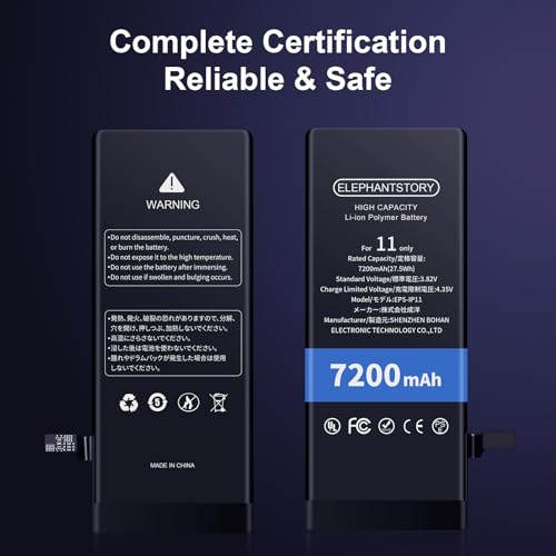 Elephantstory Battery For Iphone 11, 7200Mah High Capacity New 0 Cycle Internal Battery For Iphone 11 (Model A2111 A2221 A2223) With Complete Repair Tool thumb #2