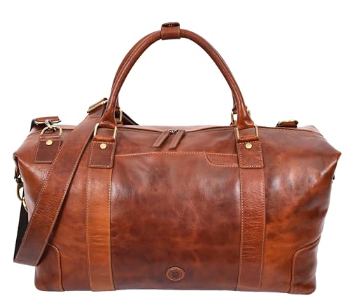 Sac fourre-tout de voyage en cuir véritable cognac L de haute qualité