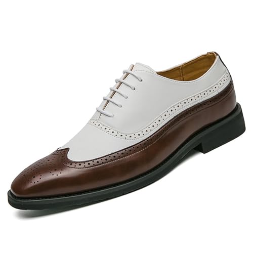 Men's Soft Leather Oxford Dress Shoes Classic Wingtip Lace-Up Brogue Oxford Shoes Stylish Business Casual Formal Work Shoes