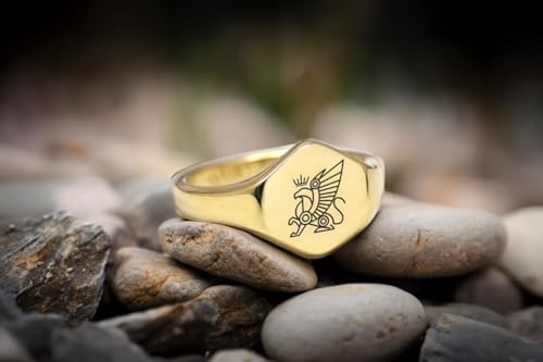 Bague griffon gravée hexagonale en argent 925 plaqué or massif - 2
