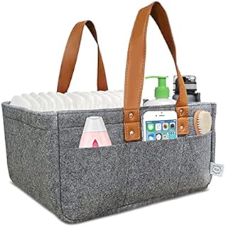 CIAM Essentials Baby Diaper Caddy Organizer Portable Holder Shower Basket Portable Nursery Storage Bin Car Storage Basket for Wipes Toys Tote Bag Light Grey