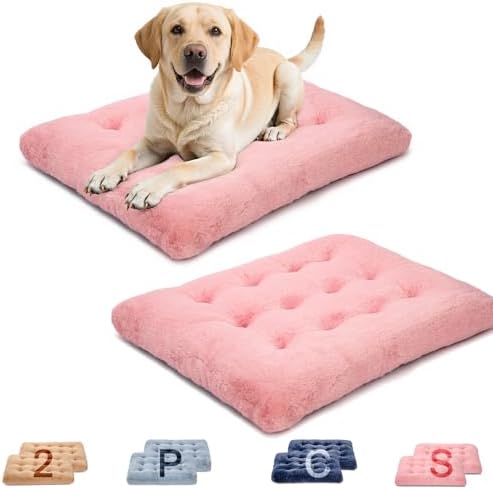 2 Pack Dog Bed, Washable Deluxe Plush Dog Crate Beds with Anti-Sl...
