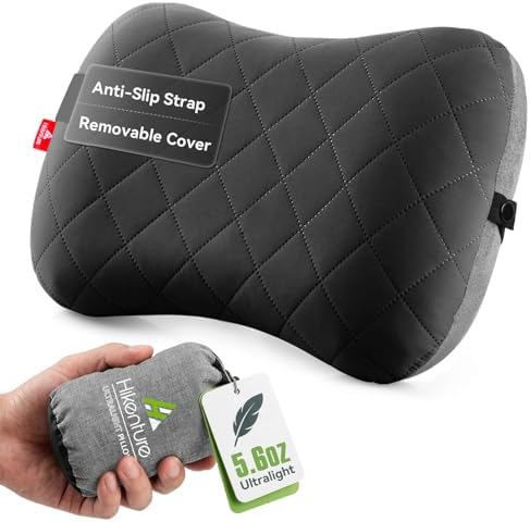 Hikenture Camping Pillow with Removable Cover - Ultralight Inflatable Pillow for Neck Lumber Support - Upgrade Backpacking Pillow - Washable Travel Air Pillows for Camping, Hiking, Backpacking (Black)