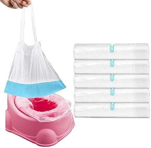 Cymax 50 Pack Potty Seat Bag Toilet Potty Liner with Drawsting,42x25cm,White
