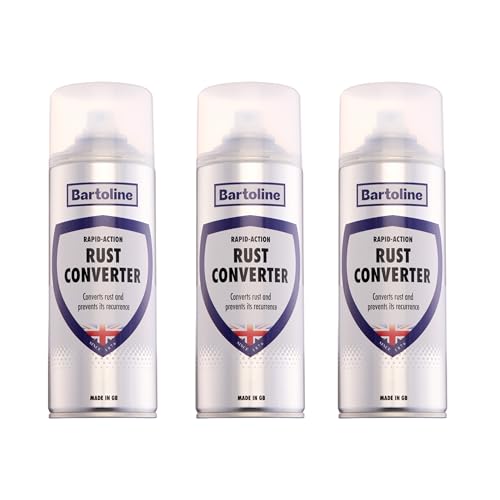 Bartoline Rust Converter 400ml 3 Pack – Rapid Rust Neutraliser Spray for Ferrous Metals – Self-Priming and Fast Acting Ideal for Cars, Tools, Fences and More