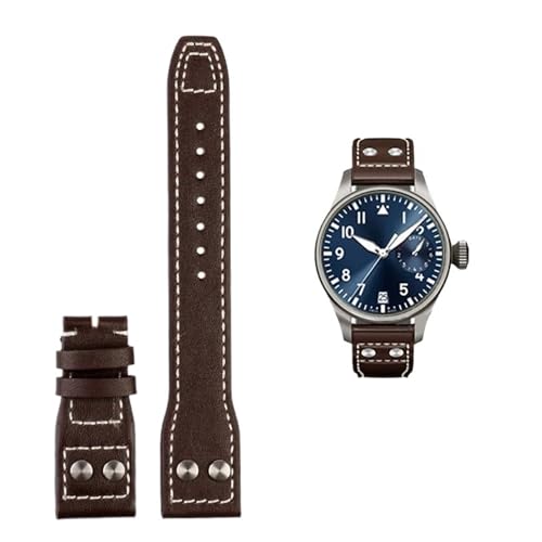 Bracelet en cuir véritable de vache avec rivets de style bambou pour montre IWC PILOT Mark