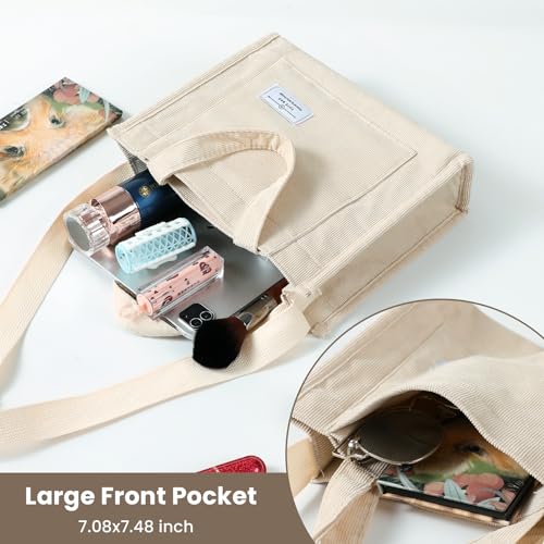 Tote Bag for Women, Small Casual Fashion Corduroy Shoulder Bag, for Work Travel Crossbody Bag Handbag with Pocket - Image 5