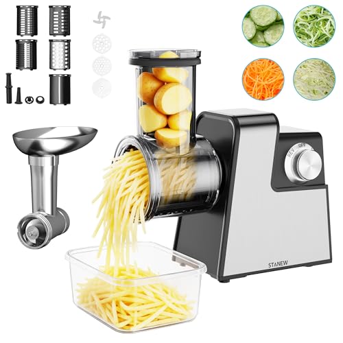 Hachoir à Viande Électrique 2500W STANEW Professionnel 5 Lames Inoxydables Multifonction Trancheuse Râpe Accessoires Complets Design Compact pour...