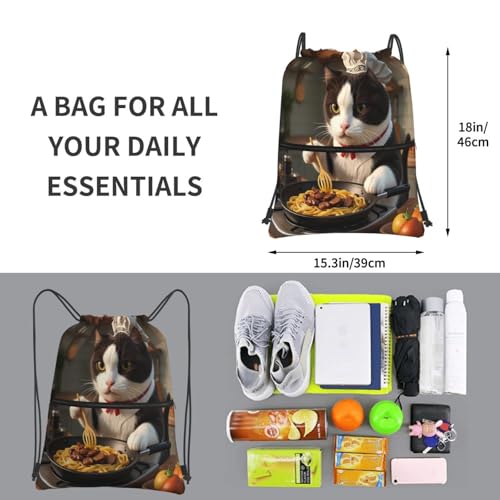 Cartoon Cat Chef Drawstring Backpack Water Resistant String Bag Light Sackpack For Luggage4