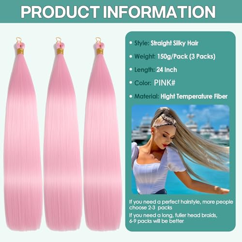 Locescsoc 24 Inch Bone Straight Braiding Hair 150g 3 Packs Straight Hair Extensions, Ariel Straight Hair Bundles - Image 2