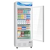 FreezLabs White Commercial Glass Door Display Refrigerator 15 Cu.ft Cooler Beverage Refrigerators with LED Light and 5 Shelves for Cafe Restaurant Store Bar