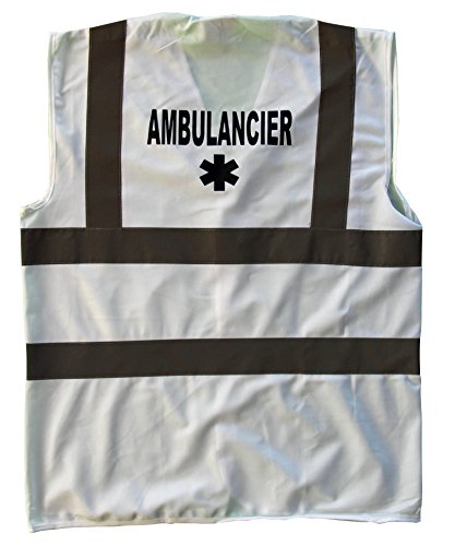 PATOUTATIS - Gilet de sécurité - Chasuble - AMBULANCIER - Mixte Homme/Femme (M, Blanc)
