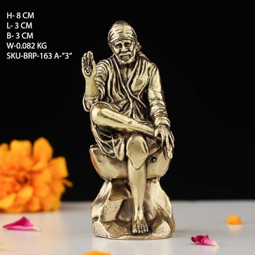 Image of INDICAST Brass 3 inch Sai Baba Statue | Symbol of Faith and Blessings | Sai Baba Murti Hindu God Idol Figurine Perfect for Decoration Puja & Gifting Purpose Sculpture (Weight- 80gm)