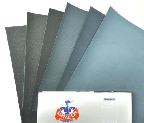 Matador Abrasive Wet to Dry Sandpaper 25 Sheets 1200 Grit 9" x 11" Silicon Carbide Waterproof Paper Backing Made in Germany