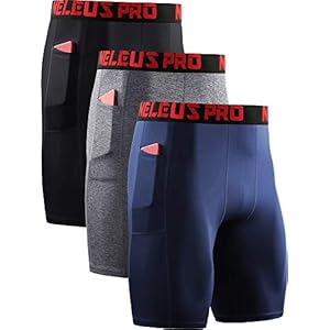 NELEUS Men’s 3 Pack Running Compression Shorts with Pockets