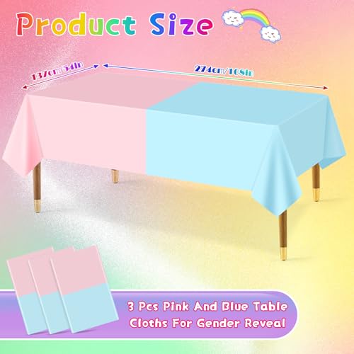Image of mwellewm 3 Pcs Gender Reveal Table Cloths Decorations Supplies Disposable Plastic Pink and Blue Tablecloth Rectangle Pastel Table Cover for Boy Girl Baby Shower Birthday Party Favors Unicorn Princess