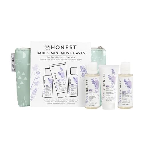 The Honest Company Babe’s Mini Must Haves Gift Set | Travel Size Hypoallergenic Lavender Bathtime Essentials | Shampoo + Body Wash (2 fl oz), Face + Body Lotion (1 fl oz), Bubble Bath (2 fl oz)