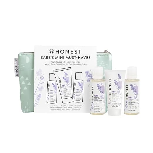 The Honest Company Babe's Mini Must Haves Gift Set Travel Size Hypoallergenic Lavender Bathtime Essentials Shampoo Body Wash (2 fl oz) Face Lotion (1 Bubble Bath