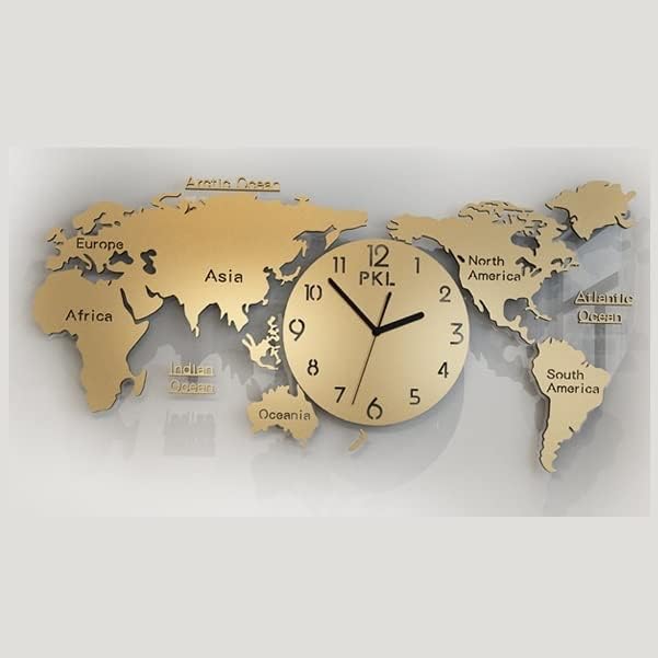 Miniatura 14 de Reloj de pared moderno y silencioso para sala de estar creativo de lujo con mapa del mundo, relojes de pared, decoración del hogar, reloj de pared