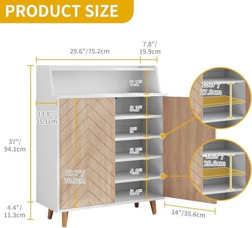 DWVO Shoe Cabinet, 5-Tier Shoe Cabinet Storage with Doors for Entryway, Large Capacity Wooden Shoe Storage Cabinet, Tall Shoe Rack Organizer for Entryway, Closet, Living Room, White