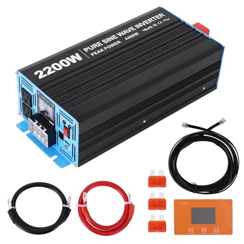 2200W Pure Sine Wave Inverter Features a Built-in 5V/2.1A USB Port with a hardwire Remote Controller.12V DC to 120V AC Converter for Home, RV, Truck 2