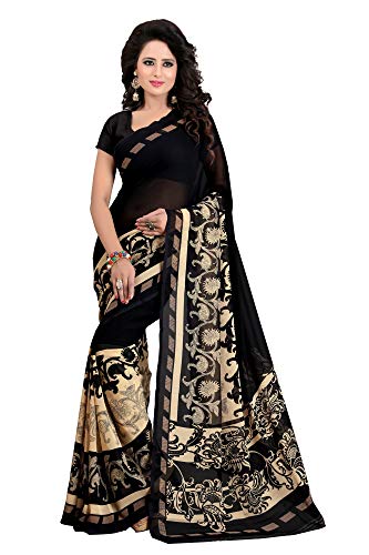 CRAFTSTRIBE Etnico Stampato Saree Indiano Faux Georgette Partito Usura Matrimonio Bollywood Moda Sari per Le Donne