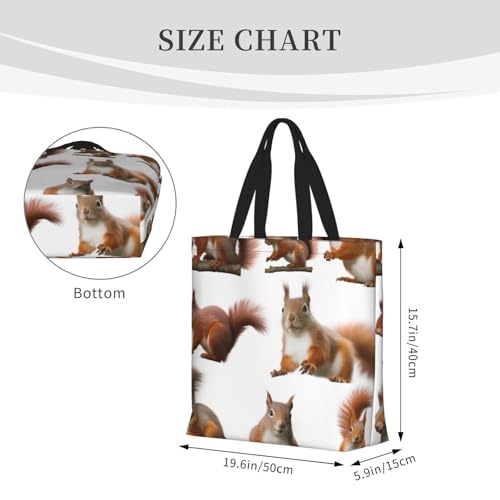 (Cute Squirrel) Large Reusable Tote Bag For Women Foldable Washable Shoulder Bag For Shopping Beach Travel Gym Work4