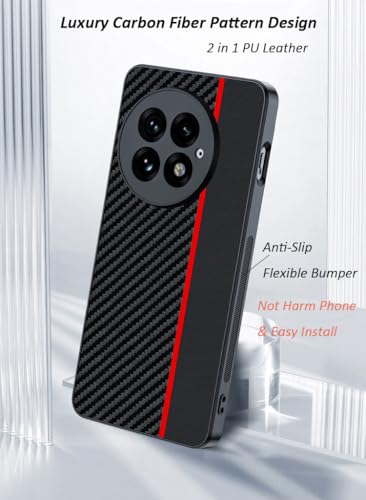 for OnePlus 13 5G Case: Slim Thin Carbon Fiber Classic Design Soft Hybrid Bumper Lightweight Anti Fingerprint Shockproof Protective Cell Phone Cover 1+ 13 (Red)