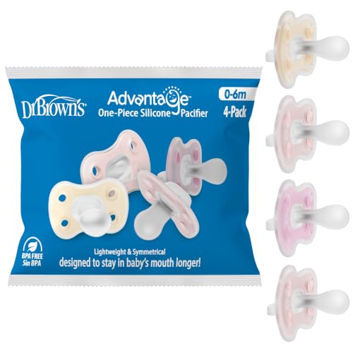 Dr. Brown's Advantage One-Piece Silicone Baby Pacifier, 0-6m, 4-Pack - image 1