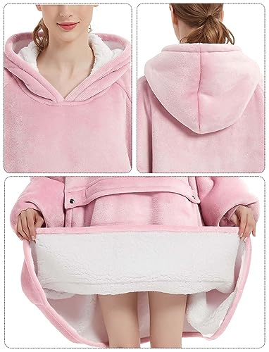 Image of KFUBUO Wearable Blanket Hoodie for Adults With Pocket Pink | Sherpa, Fuzzy Blanket Hoodie, Oversized Sweatshirt Blanket, Kangaroo Pouch, Gifts for Mom, Cute Stuff